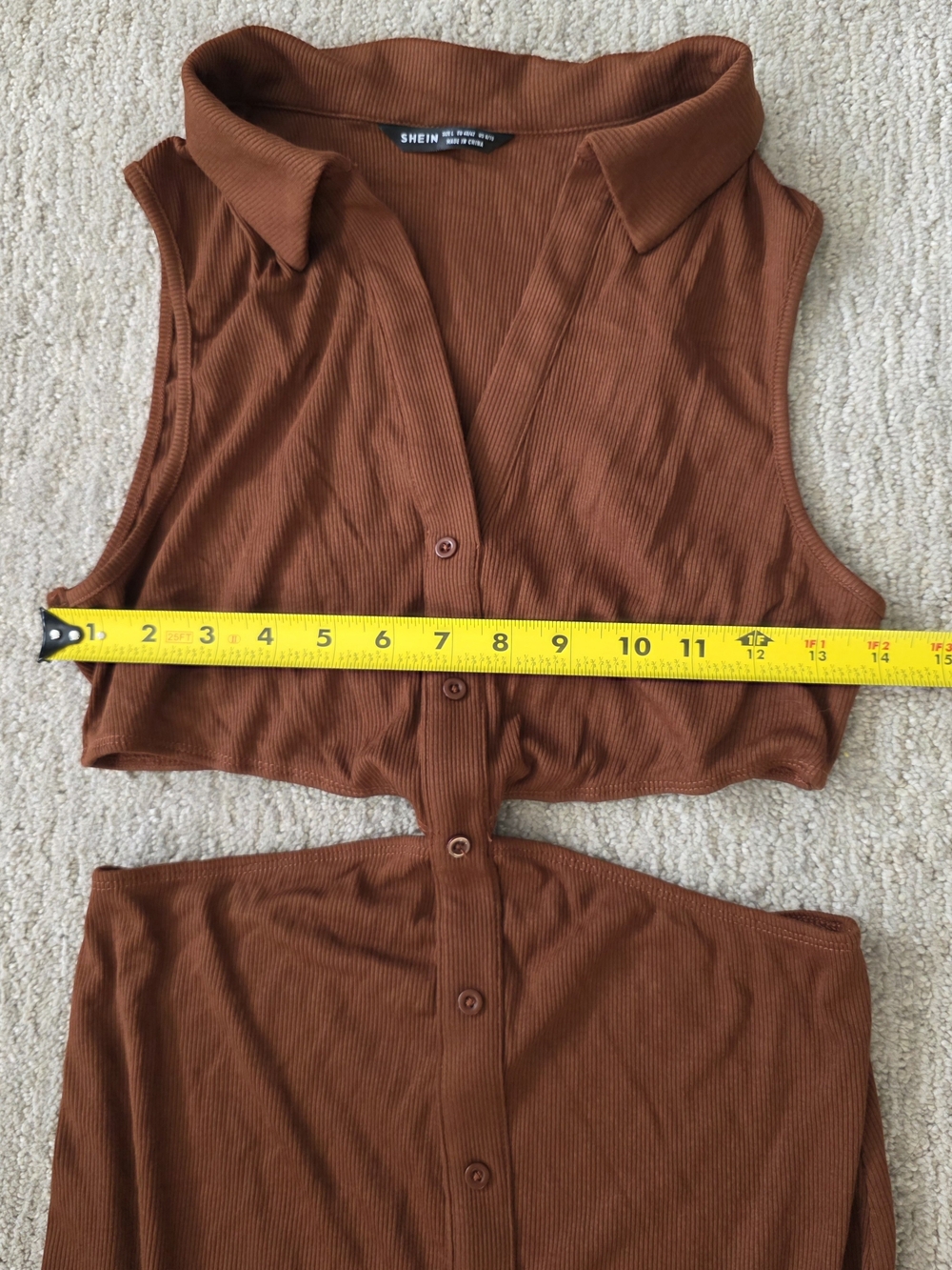 Rust Brown Ribbed Button-Front Cutout Dress - Picture 3 of 5